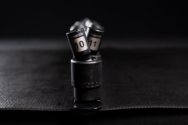 Closeup of a 10 mm swivel impact socket