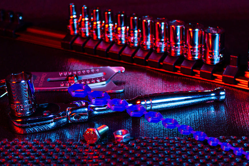 Magnetic socket holders in an assortment of tools.