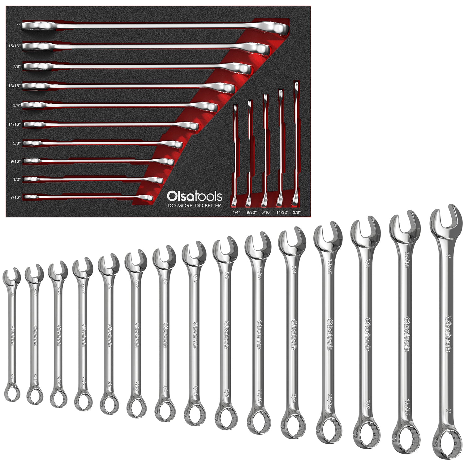 Olsa Tools 15 PC Combination Wrench Set, SAE and Metric 15pc SAE