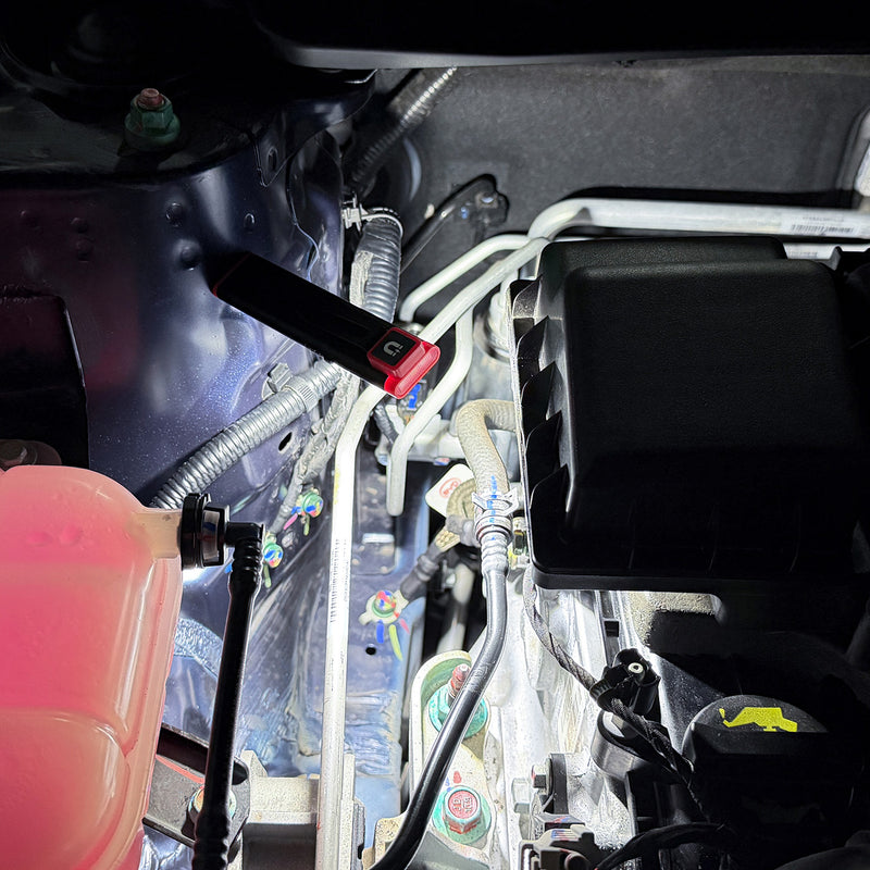 Magnetic LED Pocket Light mounted for hands-free automotive work