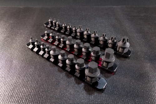 Color-coded aluminum rail that stays organized in the drawer