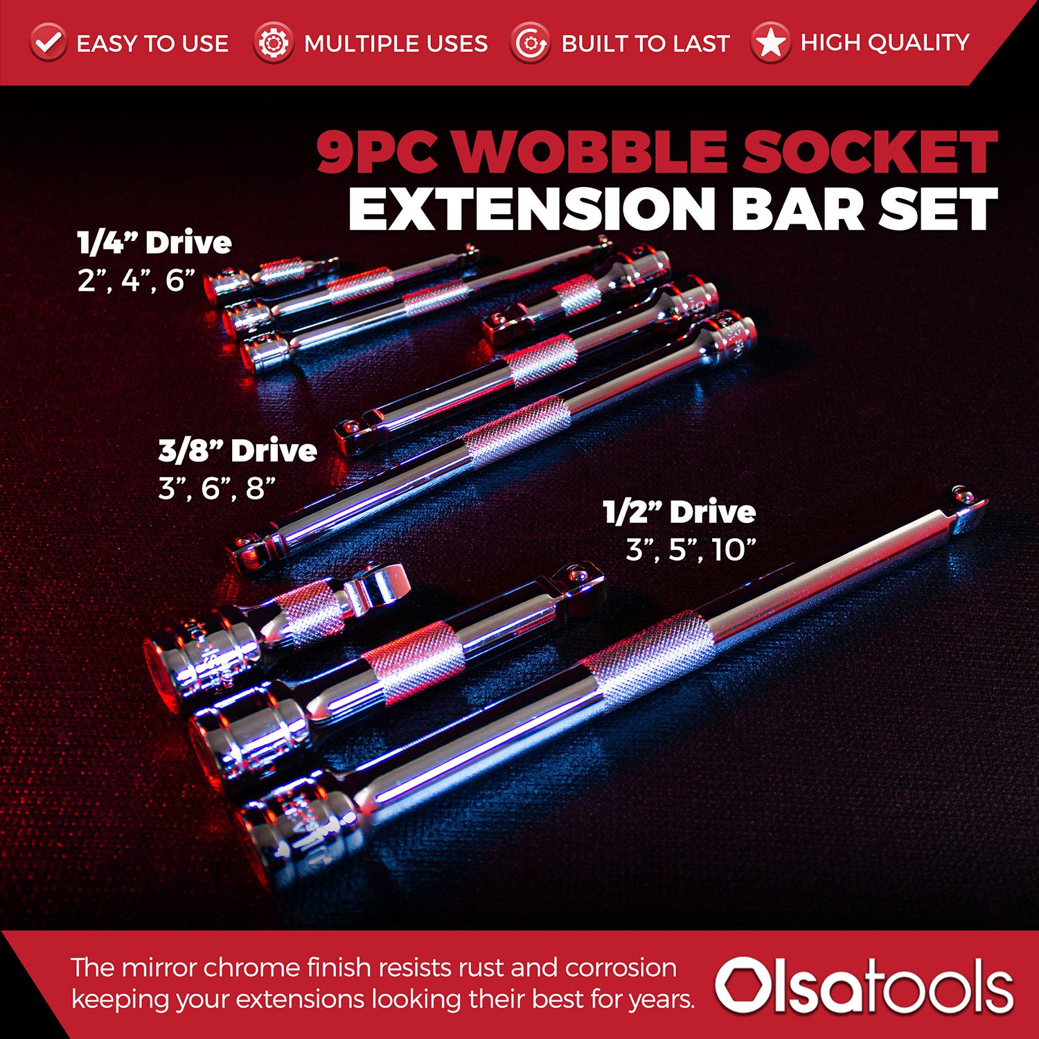 5pc 3/8 Drive Socket Wobble Extension Bar Set - 1-3/4, 3,5,6