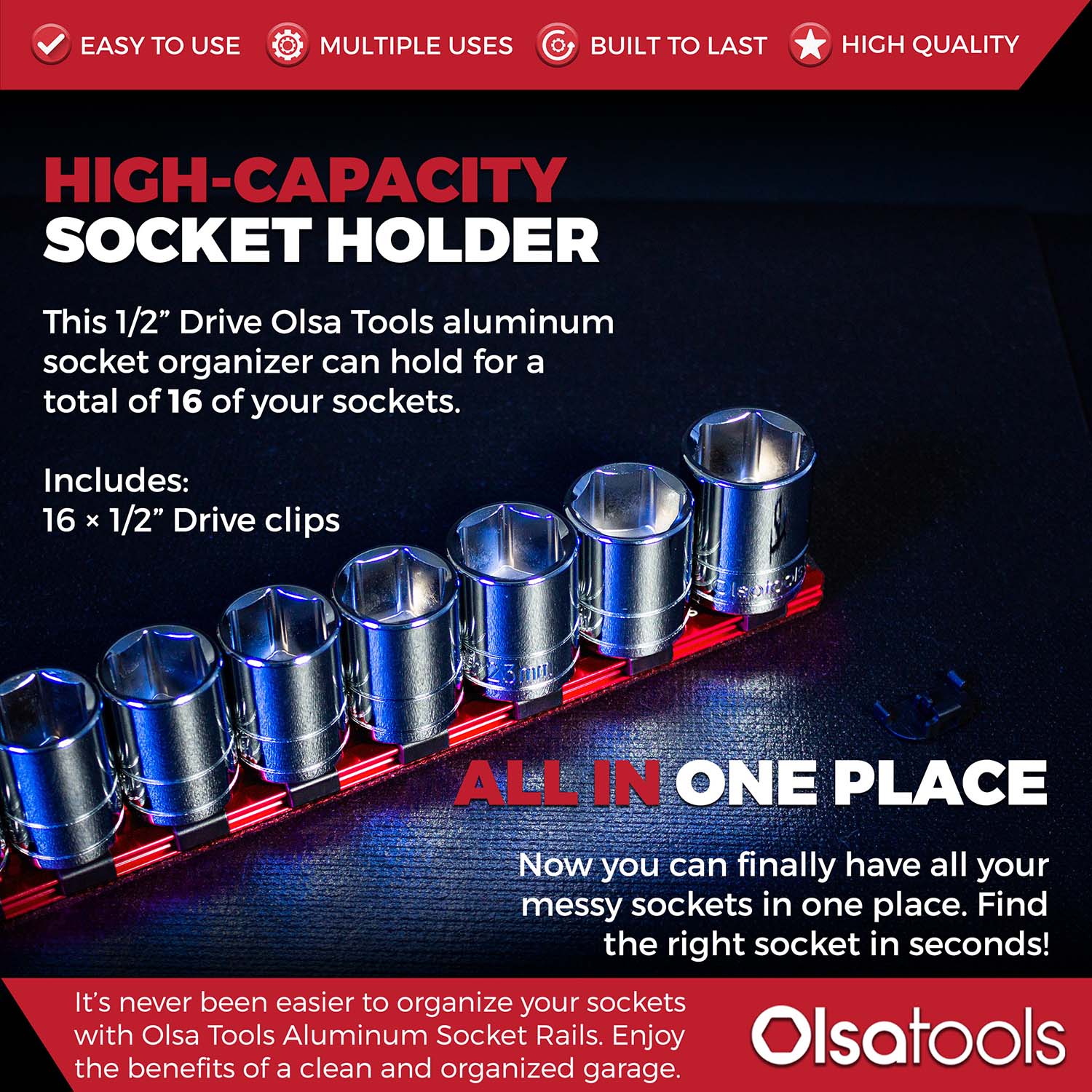 Aluminum Socket Organizer Rails with Locking End Caps | Olsa Tools