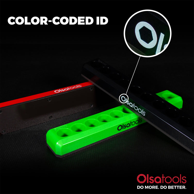 MSKH1R38BITBLK,alt:Single-Row Magnetic Socket Bit Holders 3/8" Drive Color-Coded ID