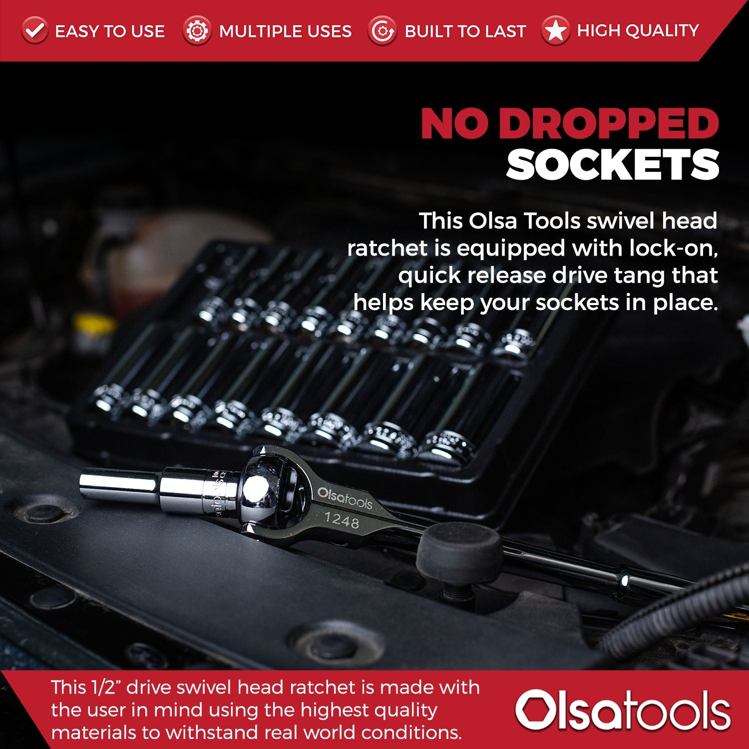 Olsa Tools Swivel Head Ratchet 90 Tooth Round Head Olsa Tools