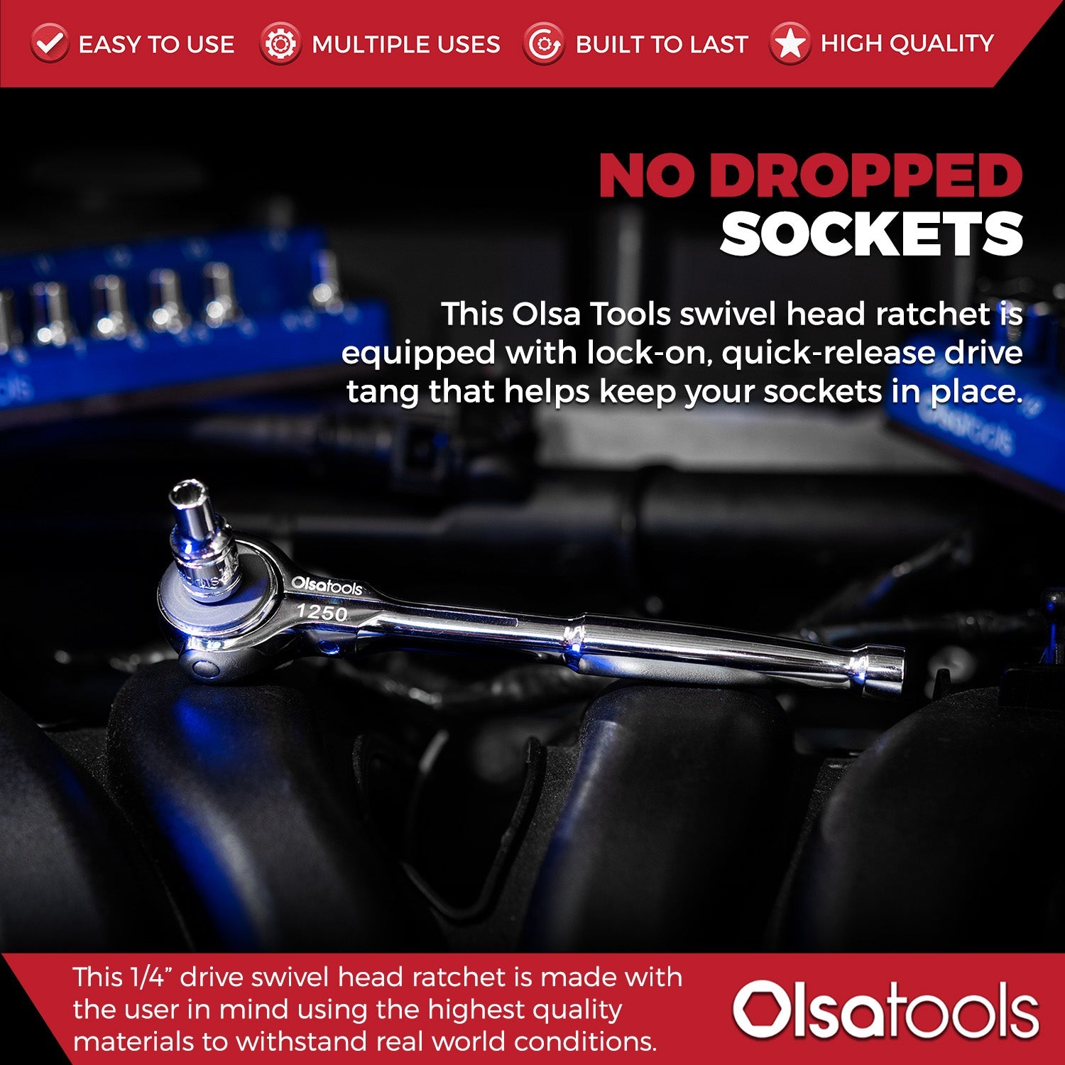 Olsa Tools Swivel Head Ratchet 90 Tooth Round Head Olsa Tools