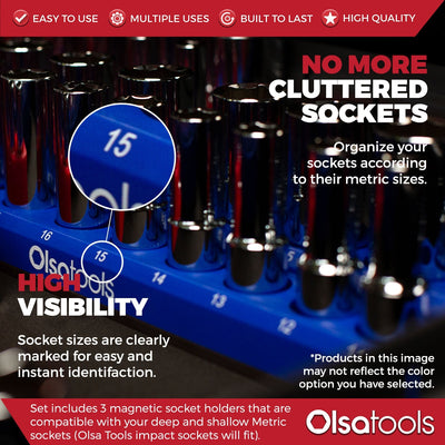 MSKH3PCMTGR,MSKH3PCMTPK,MSKH3PCMTPP,MSKH3PCBLK,MSKH3PCMTRD,alt:Olsa Tools Magnetic Metric Socket Holder, 3-piece set