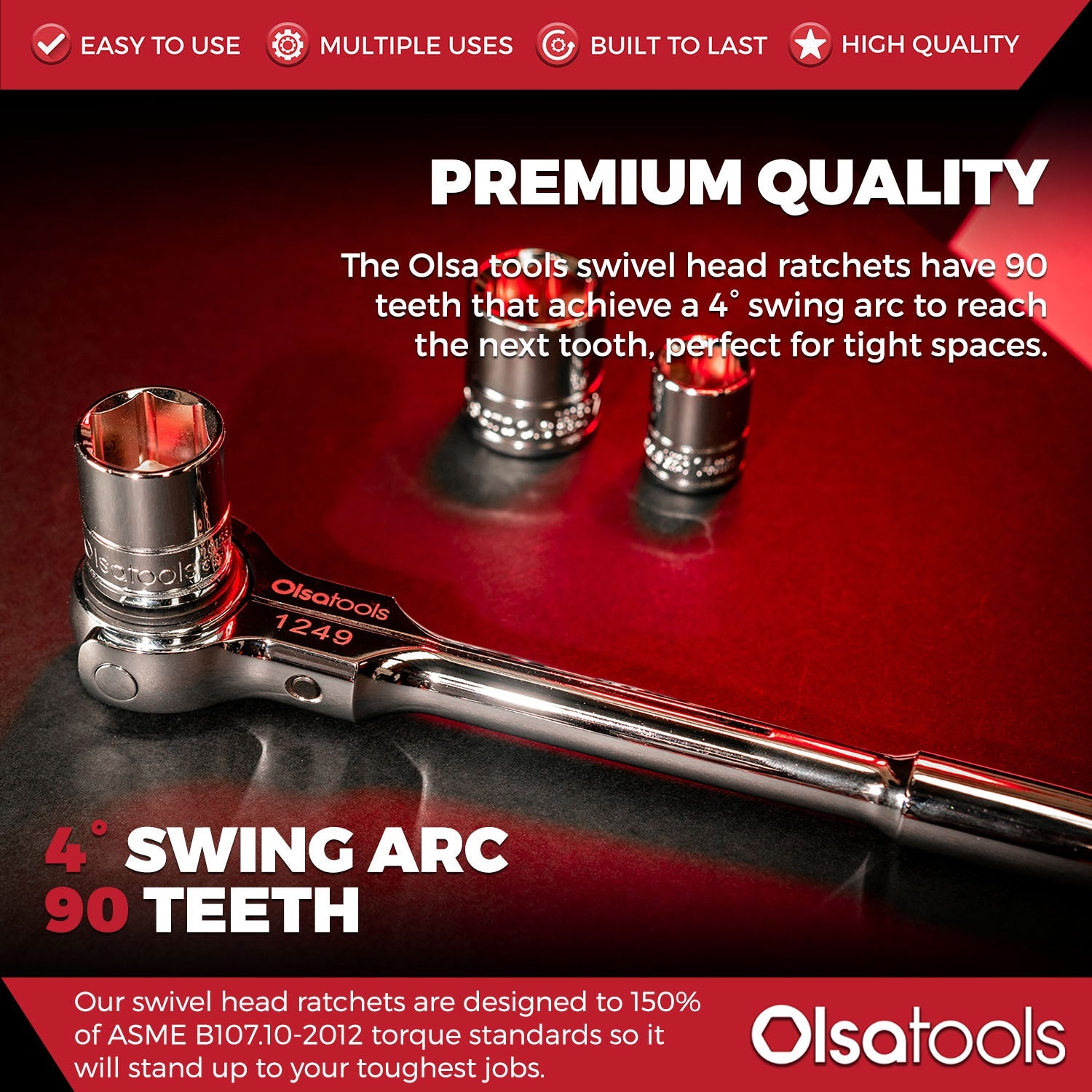 Olsa Tools Swivel Head Ratchet 90 Tooth Round Head