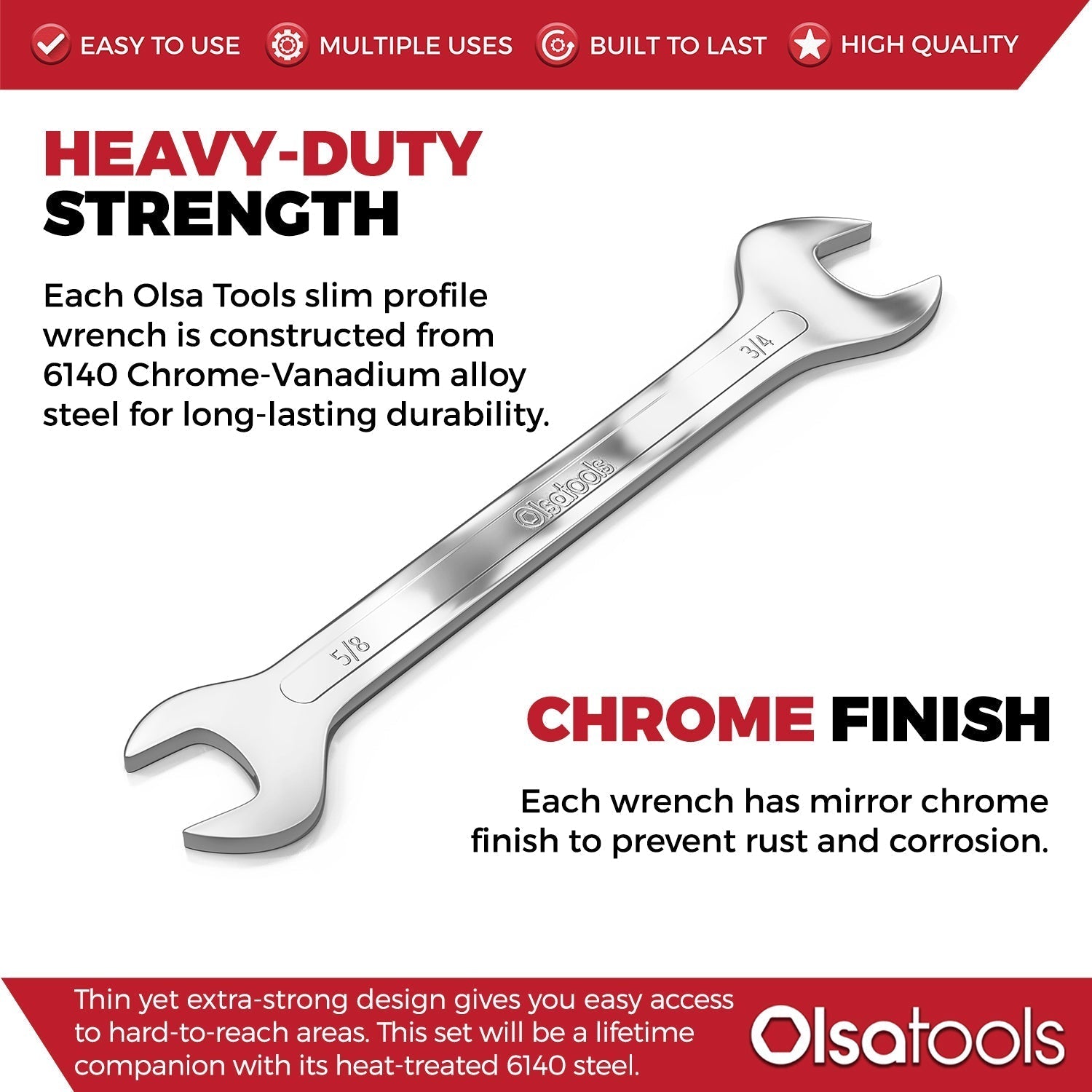 Olsa Tools 5pc SAE Slim Profile Wrench Set | SAE Thin Wrench Set | Flat Wrench Set | Mechanics Professional Grade Thin Wrench