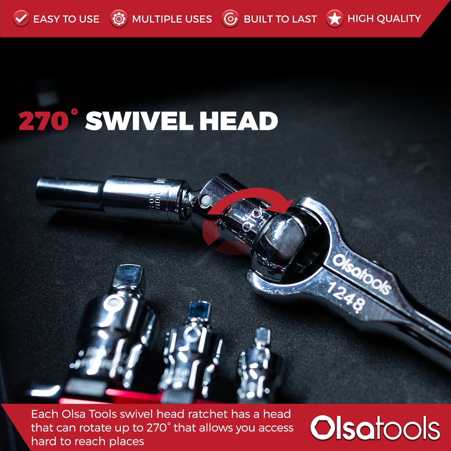 Olsa Tools Swivel Head Ratchet 90 Tooth Round Head Olsa Tools