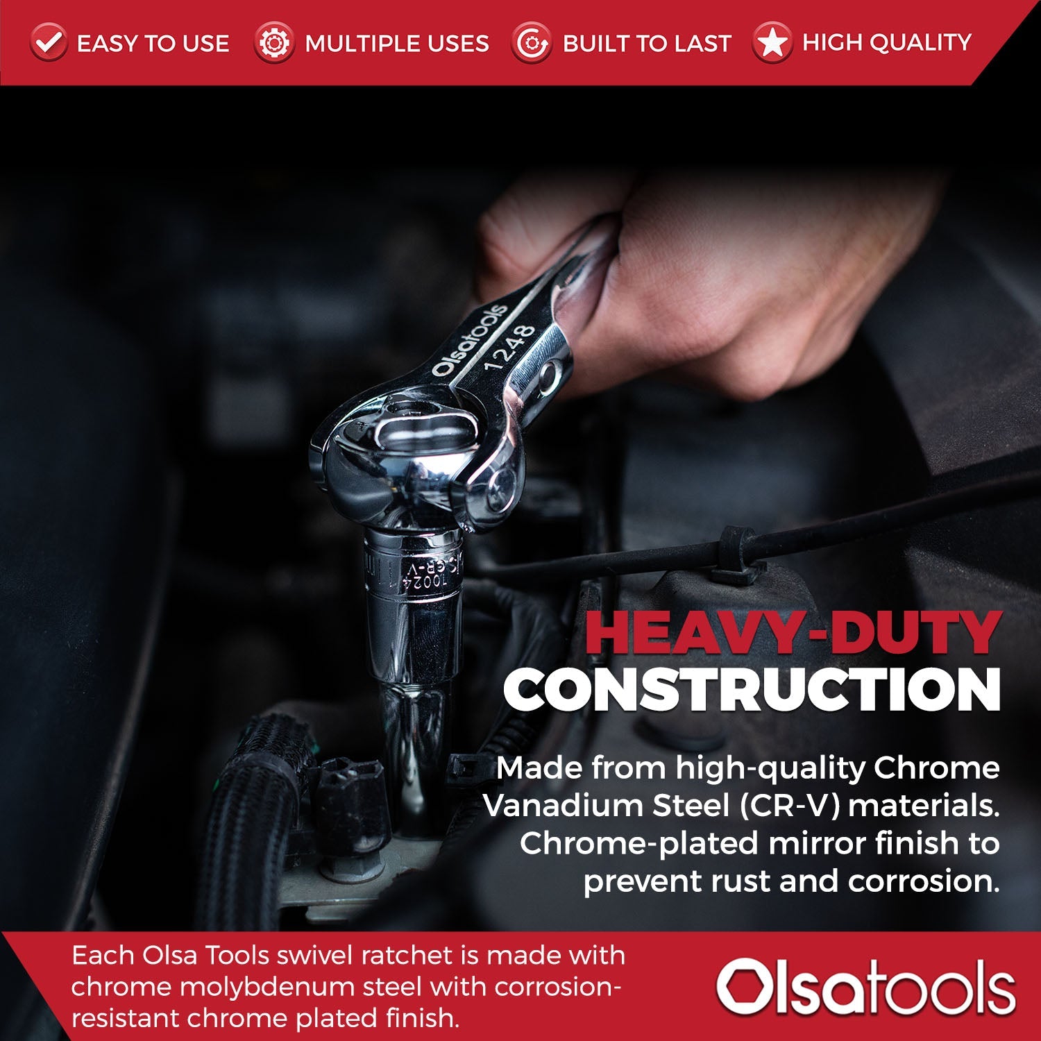 Olsa Tools Swivel Head Ratchet 90 Tooth Round Head Olsa Tools