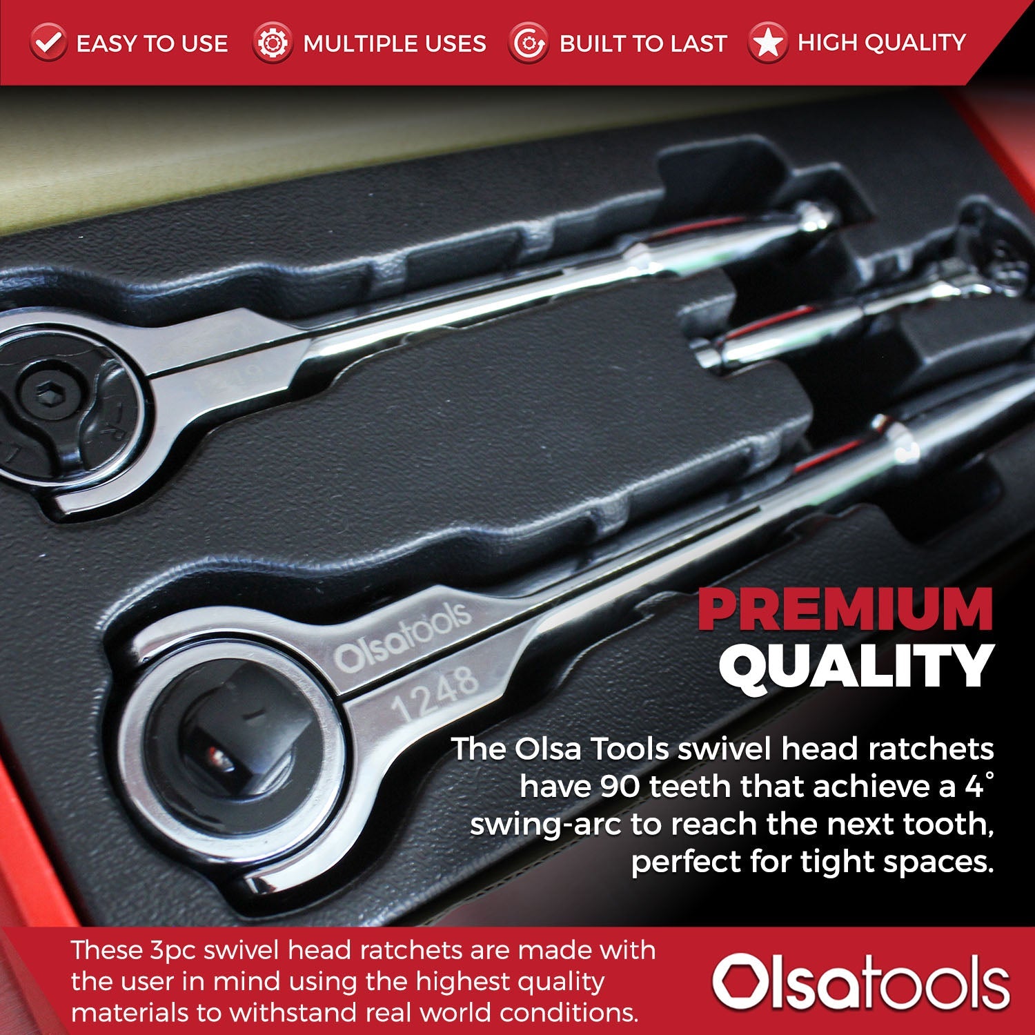 Olsa Tools Swivel Head Ratchet 90 Tooth Round Head Olsa Tools